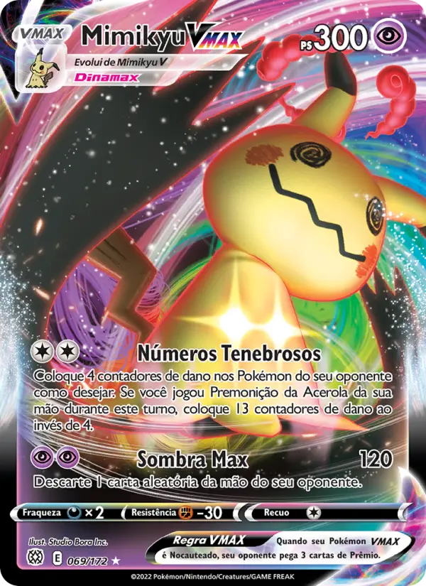 Carta Mimikyu VMAX, número 069/172 da coleção Astros Cintilantes