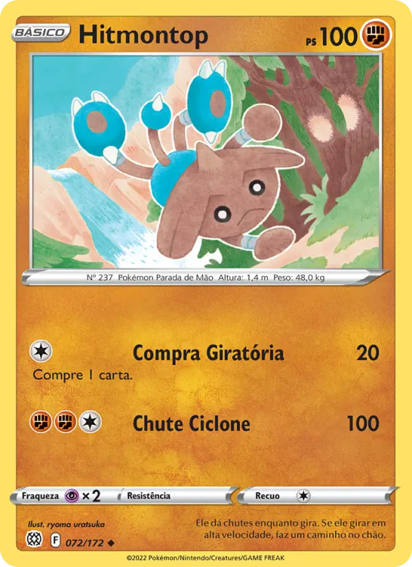 Carta Hitmontop, número 072/172 da coleção Astros Cintilantes