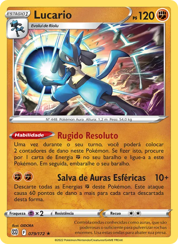 Carta Lucario, número 079/172 da coleção Astros Cintilantes