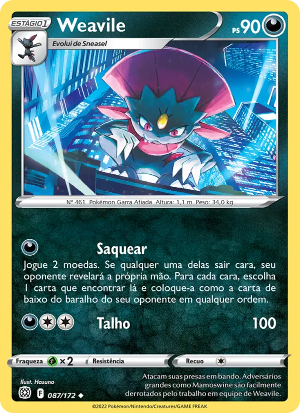 Carta Weavile, número 087/172 da coleção Astros Cintilantes