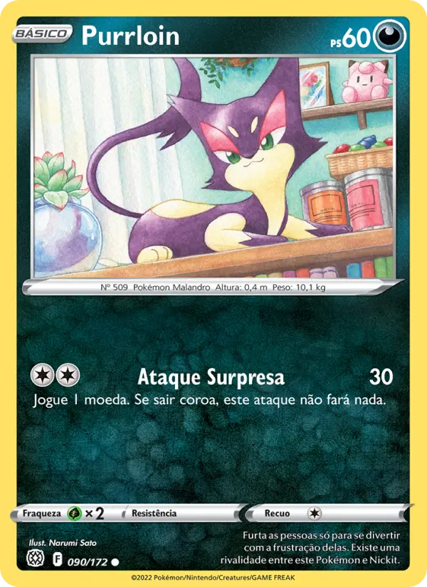 Carta Purrloin, número 090/172 da coleção Astros Cintilantes