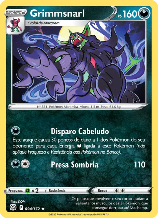 Carta Grimmsnarl, número 094/172 da coleção Astros Cintilantes