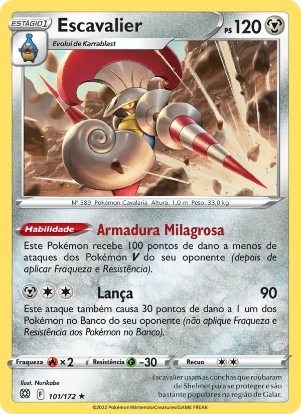 Carta Escavalier, número 101/172 da coleção Astros Cintilantes