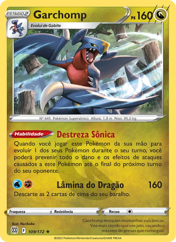 Carta Garchomp, número 109/172 da coleção Astros Cintilantes