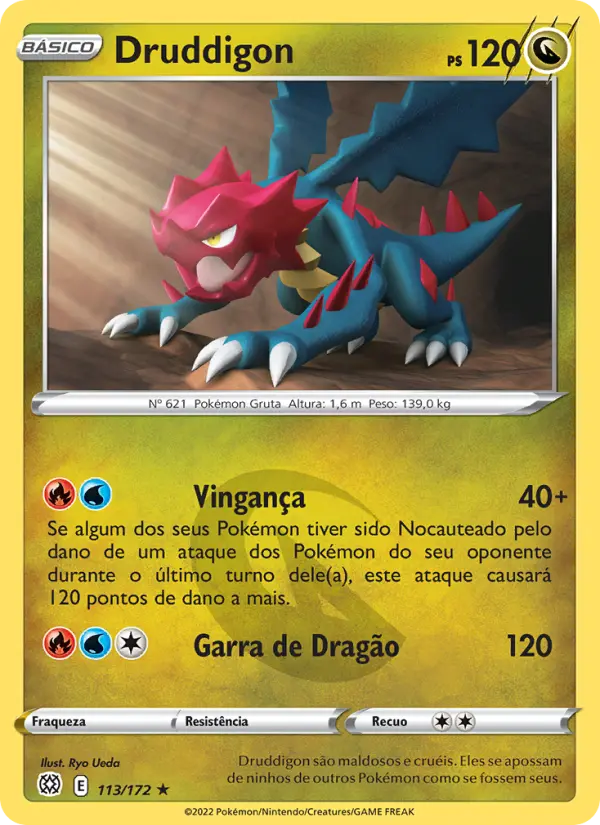 Carta Druddigon, número 113/172 da coleção Astros Cintilantes