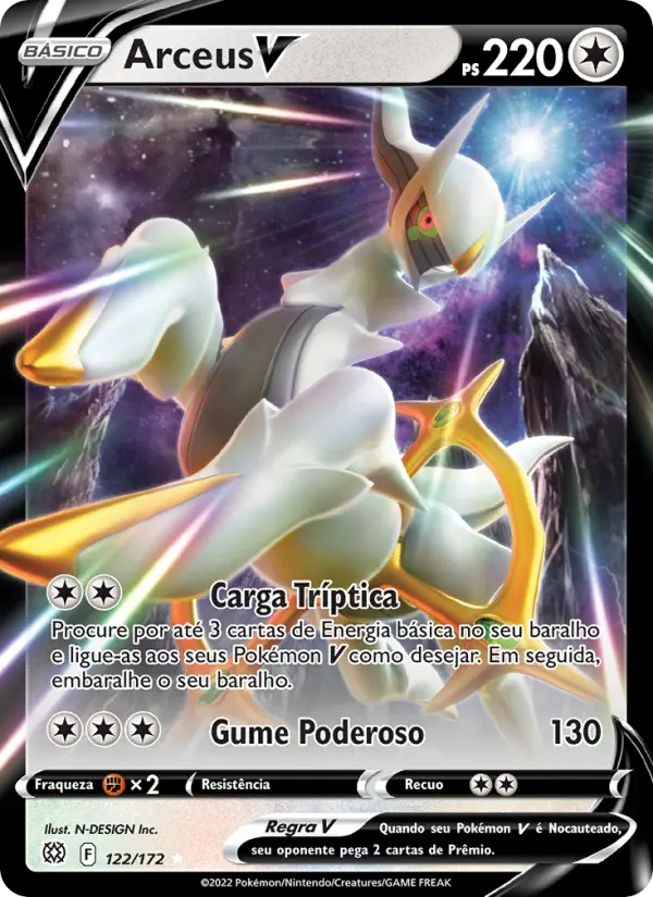 Carta Arceus V, número 122/172 da coleção Astros Cintilantes