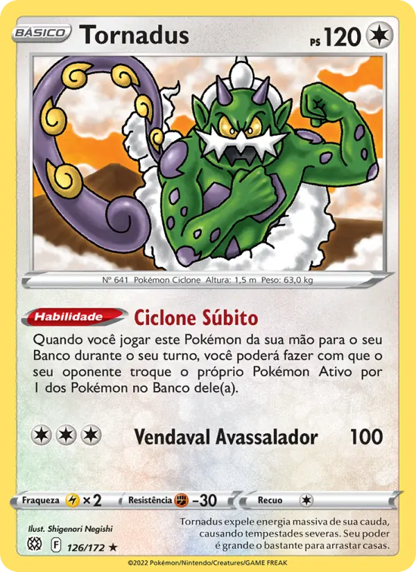 Carta Tornadus, número 126/172 da coleção Astros Cintilantes