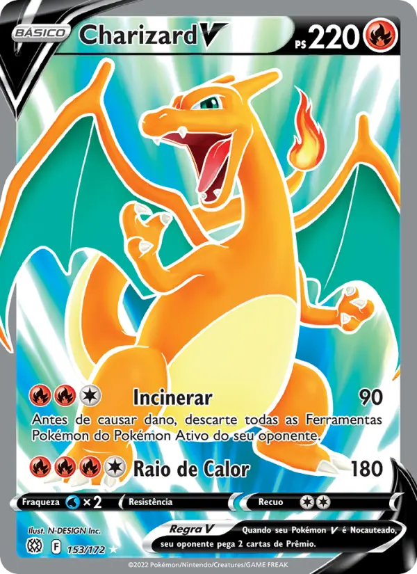Carta Charizard V, número 153/172 da coleção Astros Cintilantes