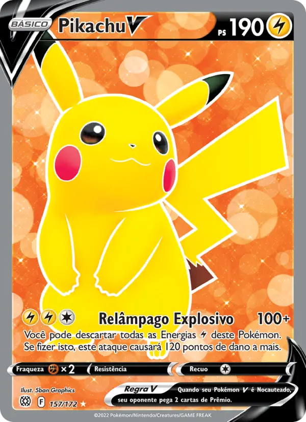Carta Pikachu V, número 157/172 da coleção Astros Cintilantes