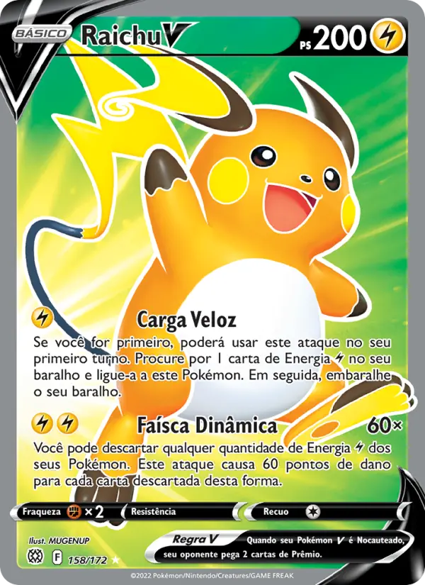 Carta Raichu V, número 158/172 da coleção Astros Cintilantes
