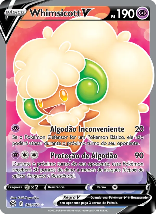 Carta Whimsicott V, número 160/172 da coleção Astros Cintilantes