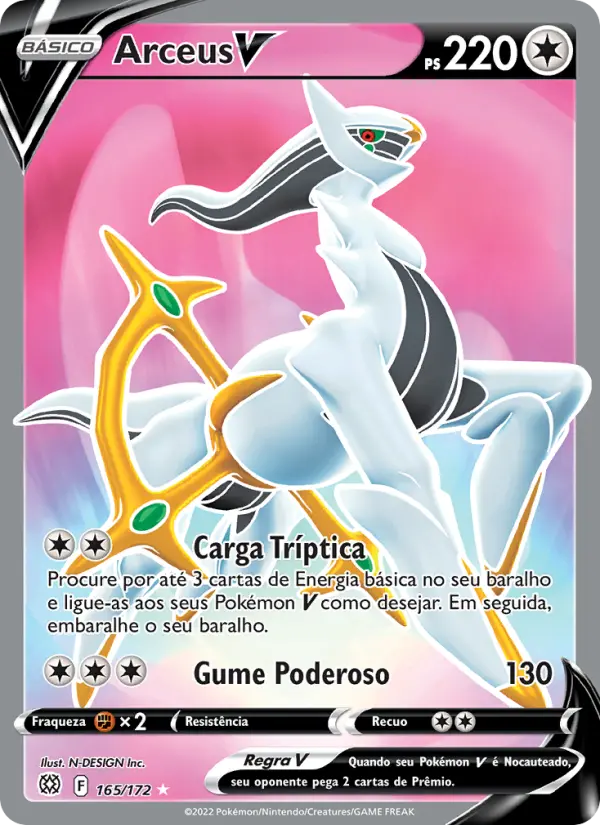 Carta Arceus V, número 165/172 da coleção Astros Cintilantes