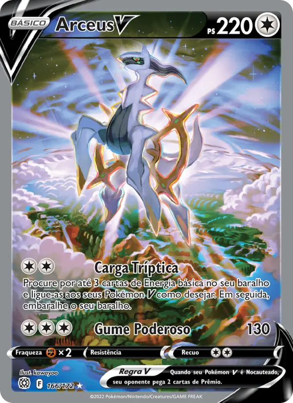 Carta Arceus V, número 166/172 da coleção Astros Cintilantes