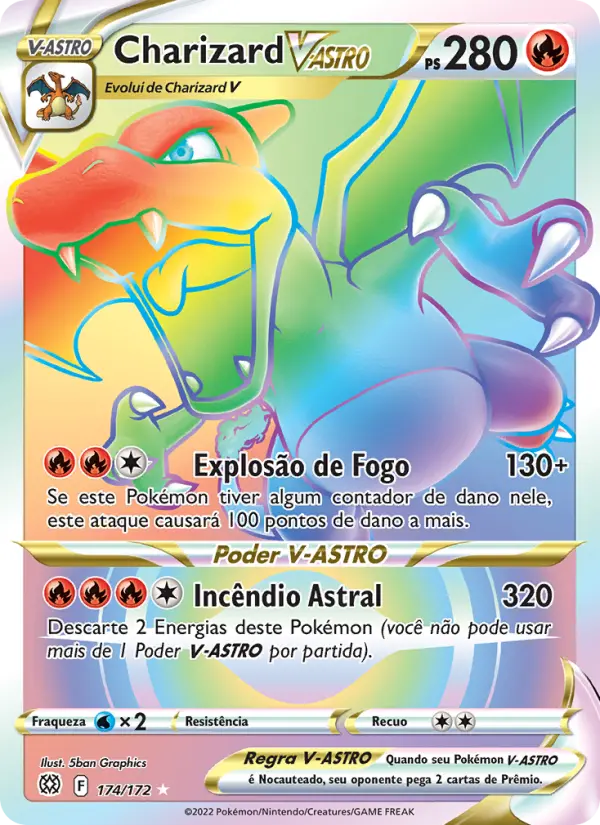 Carta Charizard V-ASTRO, número 174/172 da coleção Astros Cintilantes