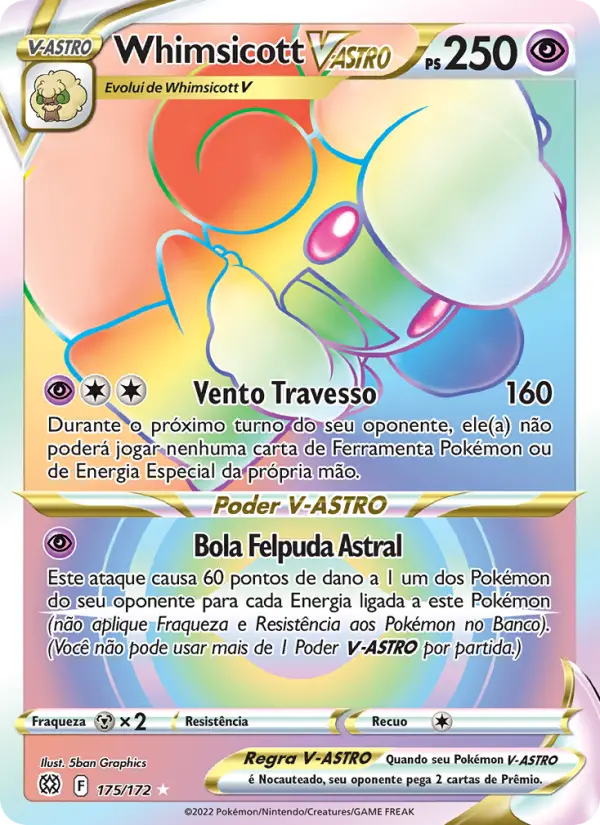 Carta Whimsicott V-ASTRO, número 175/172 da coleção Astros Cintilantes