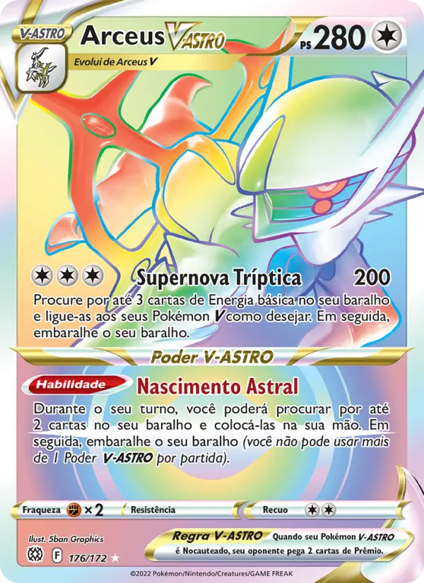 Carta Arceus V-ASTRO, número 176/172 da coleção Astros Cintilantes