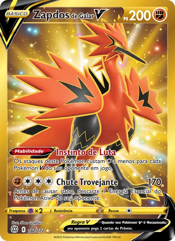 Carta Zapdos de Galar V, número 182/172 da coleção Astros Cintilantes