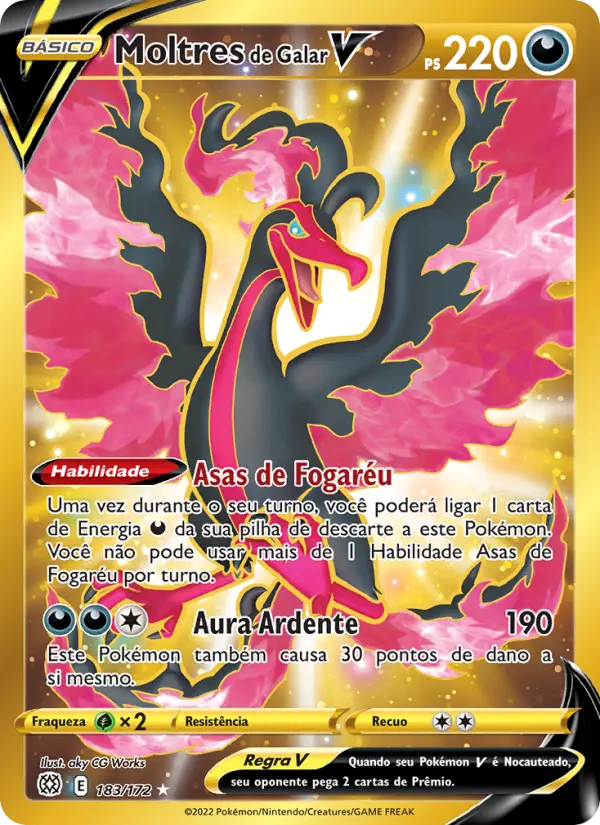 Carta Moltres de Galar V, número 183/172 da coleção Astros Cintilantes