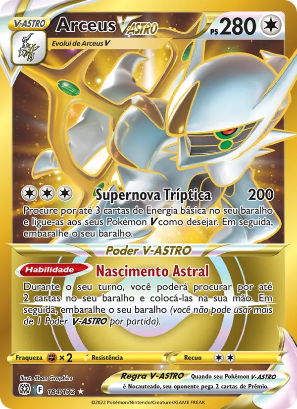 Carta Arceus V-ASTRO, número 184/172 da coleção Astros Cintilantes