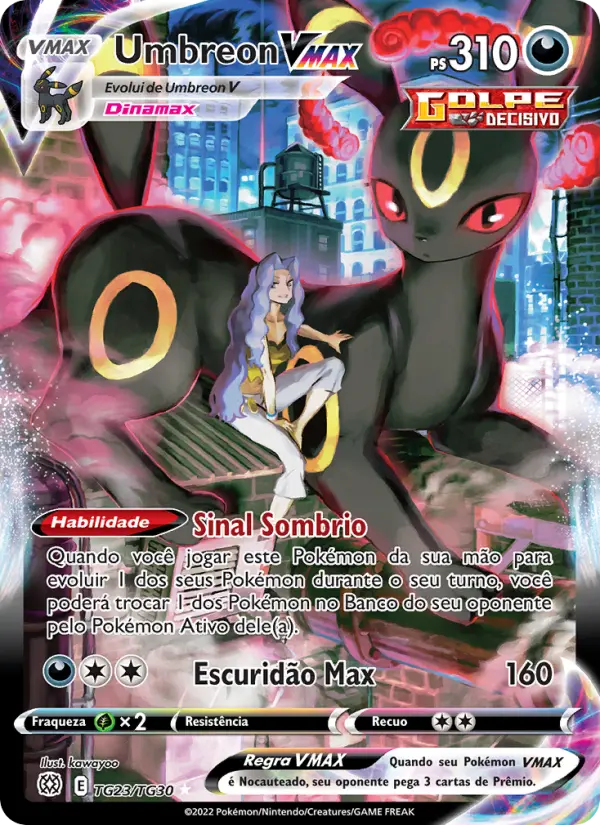 Carta Umbreon VMAX, número TG23/30 da coleção Astros Cintilantes Galeria de Treinador