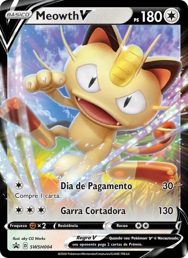Carta Meowth V, número SWSH004/307 da coleção ESES Promos