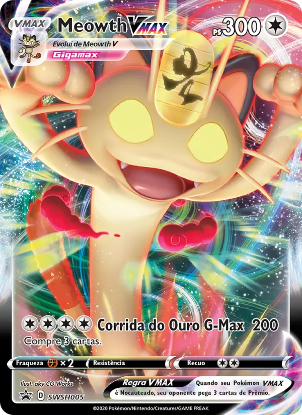 Carta Meowth VMAX, número SWSH005/307 da coleção ESES Promos