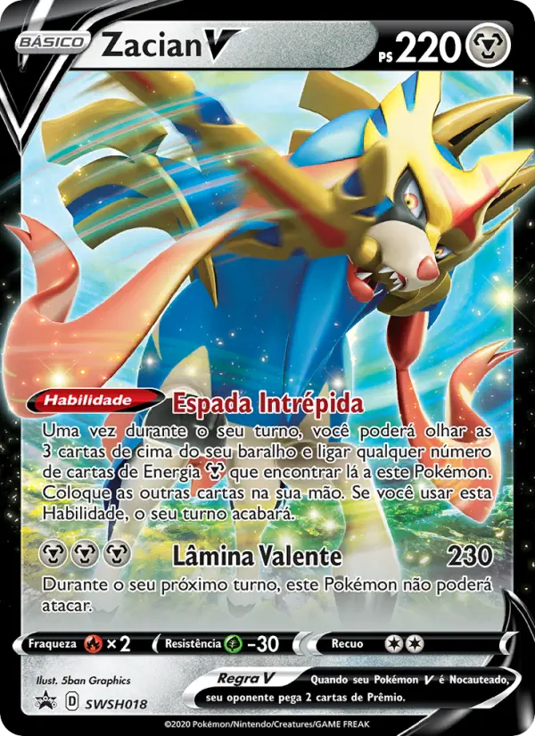 Carta Zacian V, número SWSH018/307 da coleção ESES Promos