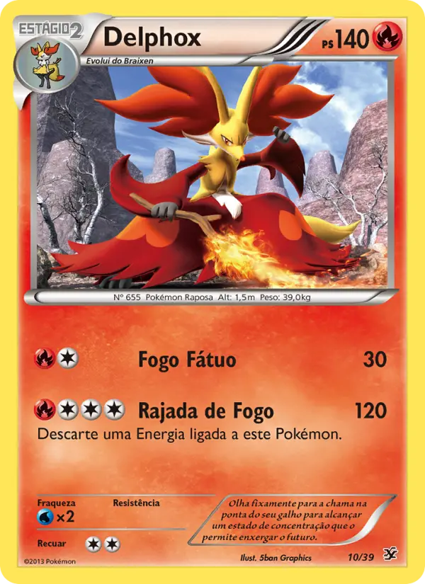 Carta Delphox, número 10/39 da coleção Conjunto para Iniciantes Kalos
