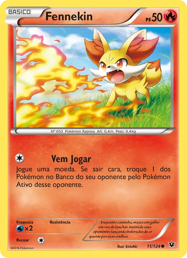 Carta Fennekin, número 11/124 da coleção Fusão de Destinos