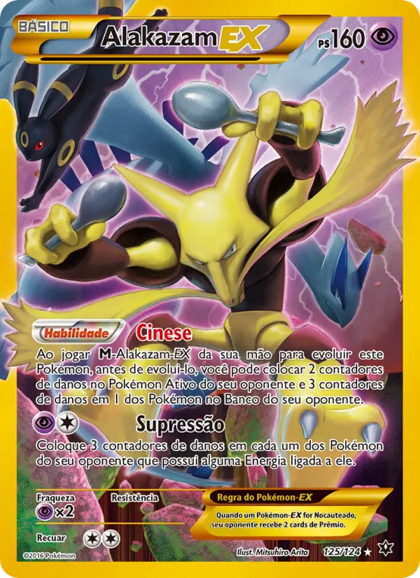Carta Alakazam EX, número 125/124 da coleção Fusão de Destinos