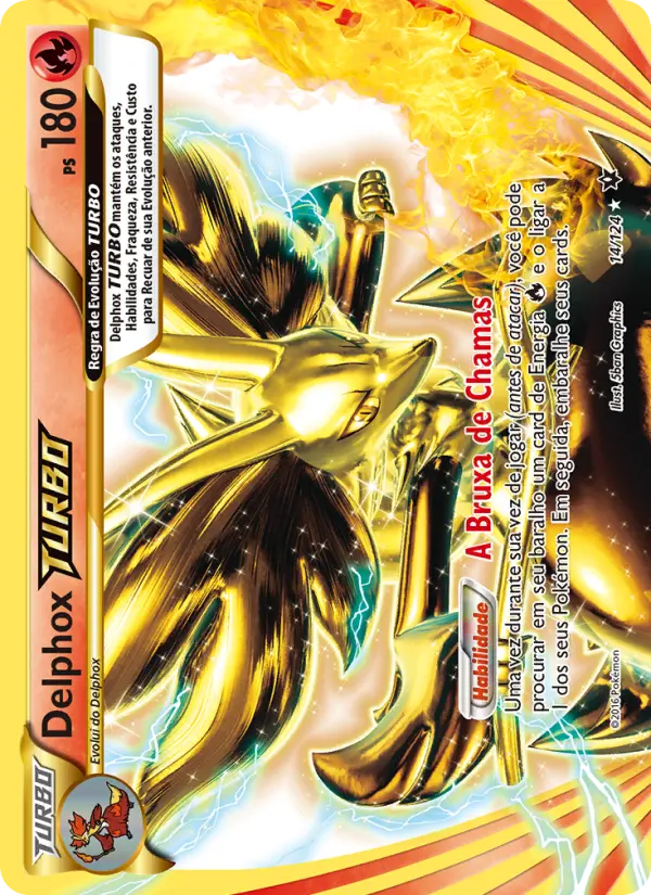Carta Delphox TURBO, número 14/124 da coleção Fusão de Destinos