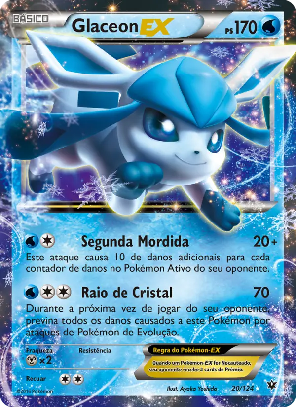 Carta Glaceon EX, número 20/124 da coleção Fusão de Destinos