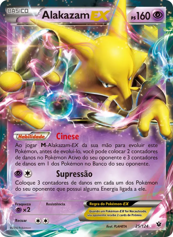 Carta Alakazam EX, número 25/124 da coleção Fusão de Destinos