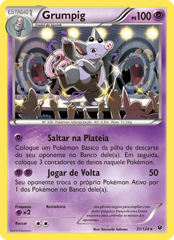 Carta Grumpig, número 31/124 da coleção Fusão de Destinos