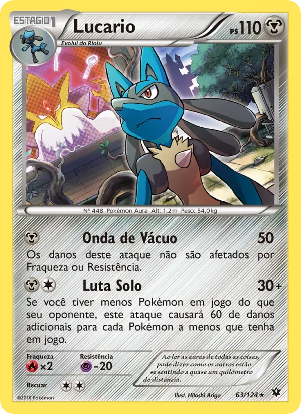 Carta Lucario, número 63/124 da coleção Fusão de Destinos