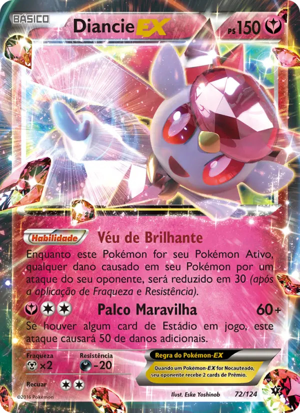 Carta Diancie EX, número 72/124 da coleção Fusão de Destinos