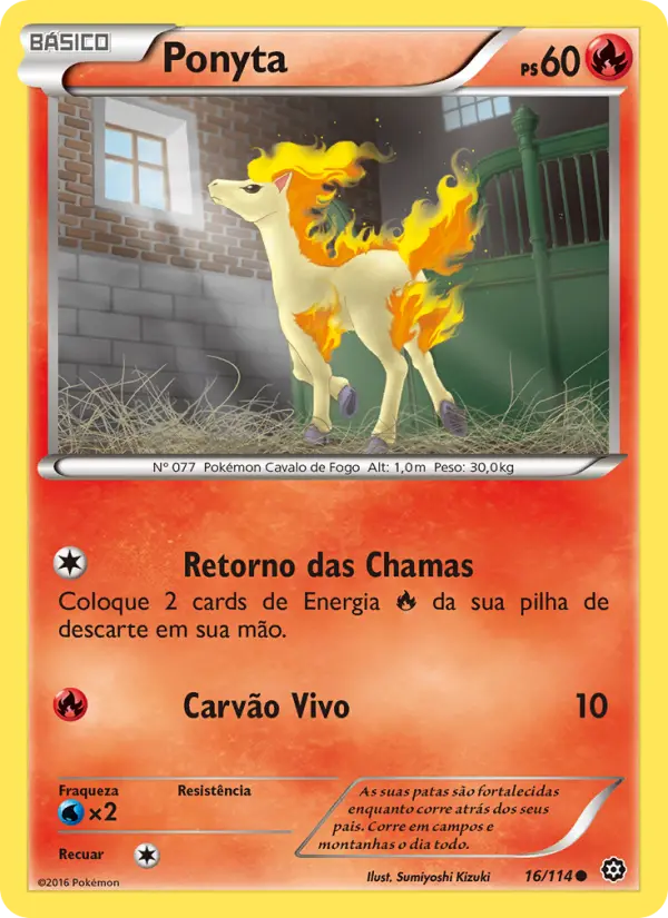 Carta Ponyta, número 16/114 da coleção Cerco de Vapor