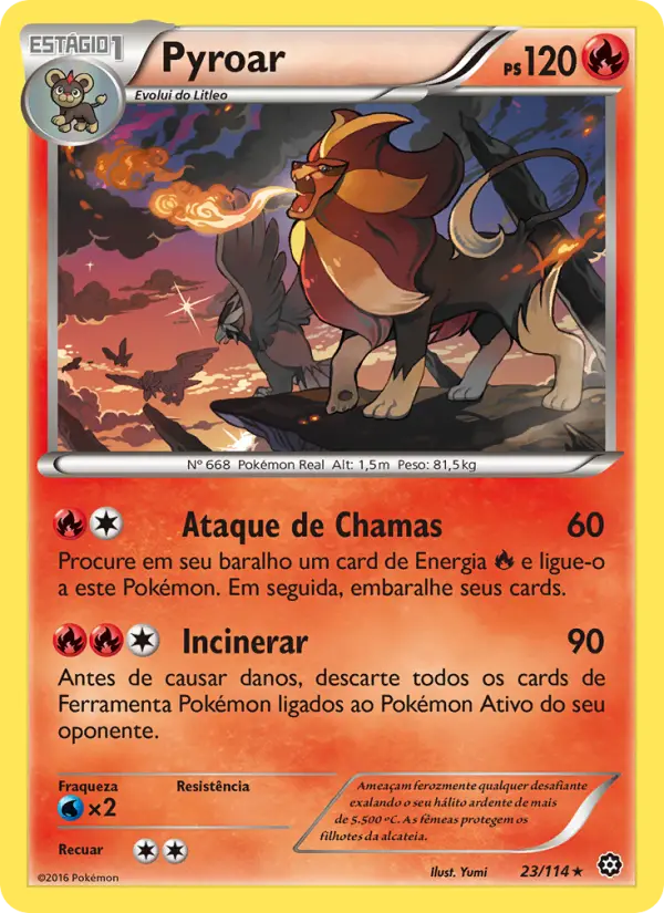Carta Pyroar, número 23/114 da coleção Cerco de Vapor