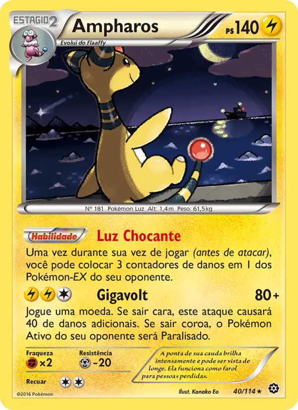 Carta Ampharos, número 40/114 da coleção Cerco de Vapor