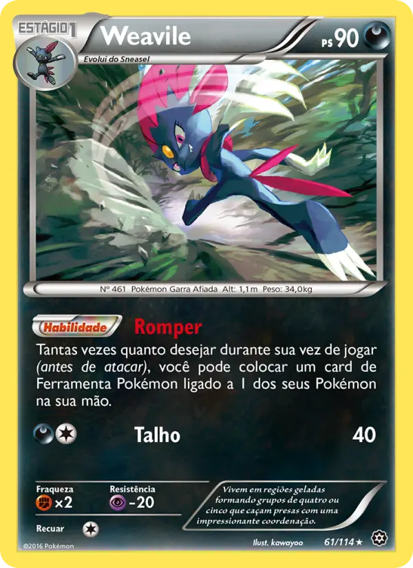 Carta Weavile, número 61/114 da coleção Cerco de Vapor