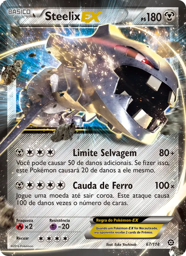 Carta Steelix EX, número 67/114 da coleção Cerco de Vapor