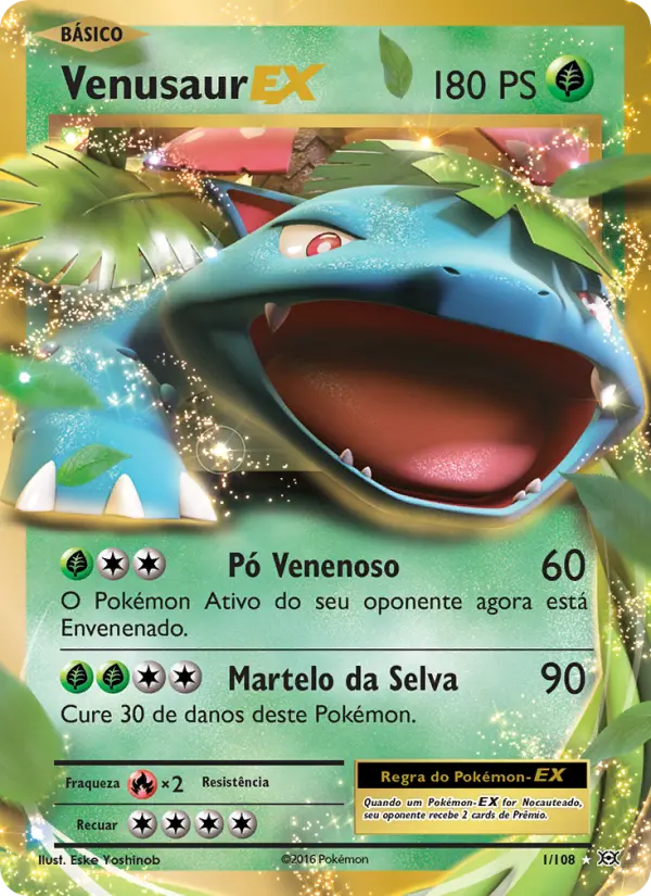 Carta Venusaur EX, número 1/108 da coleção Evoluções