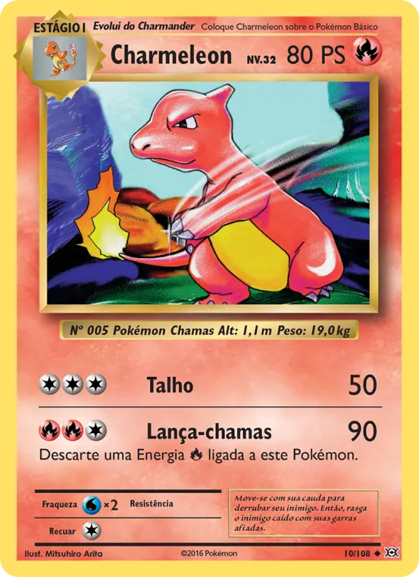 Carta Charmeleon, número 10/108 da coleção Evoluções