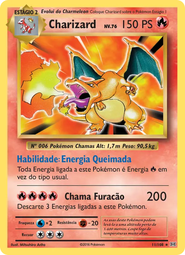 Carta Charizard, número 11/108 da coleção Evoluções