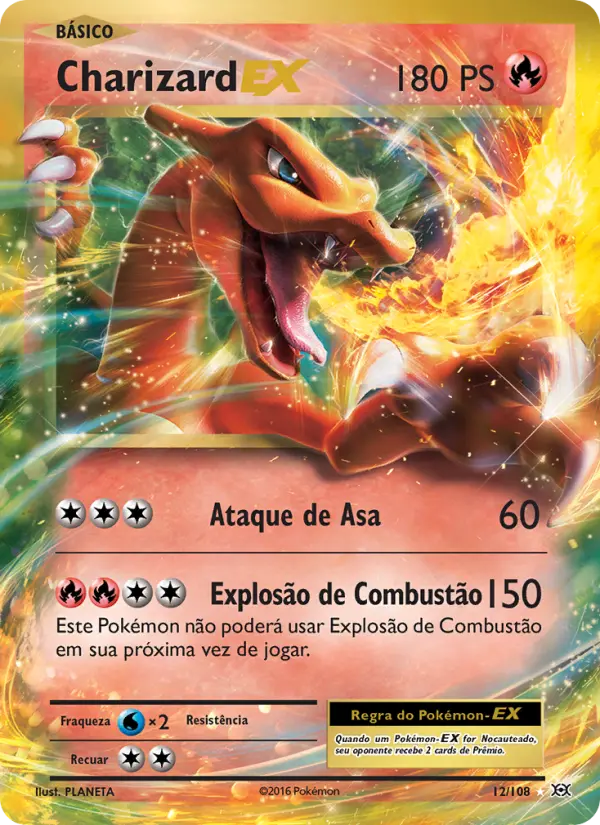 Carta Charizard EX, número 12/108 da coleção Evoluções