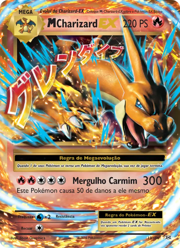 Carta M-Charizard EX, número 13/108 da coleção Evoluções