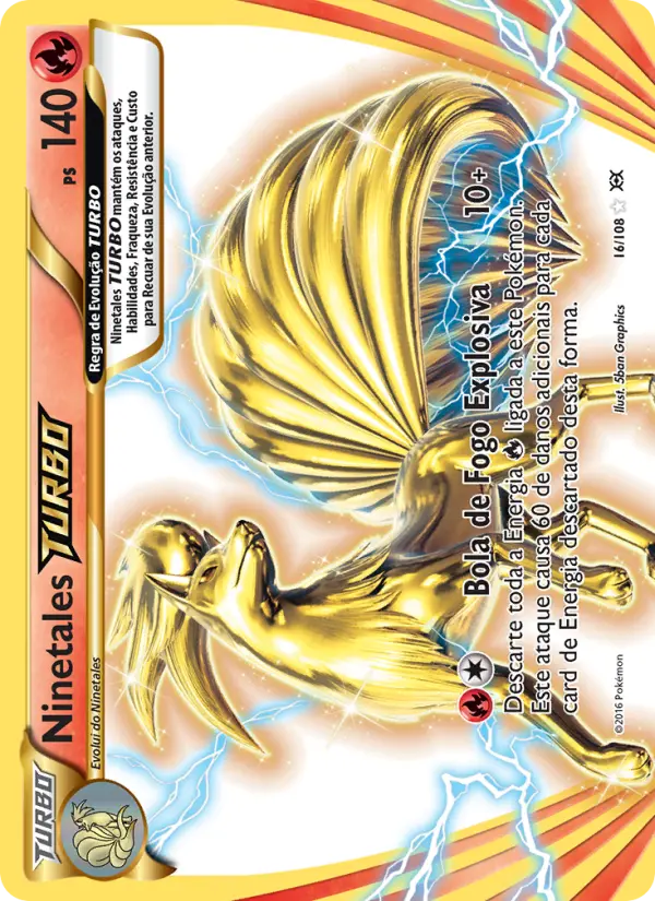 Carta Ninetales TURBO, número 16/108 da coleção Evoluções