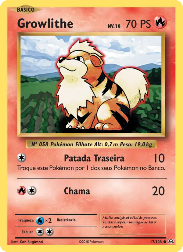 Carta Growlithe, número 17/108 da coleção Evoluções
