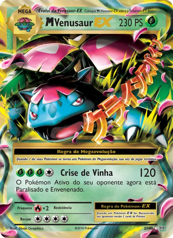 Carta M Venusaur EX, número 2/108 da coleção Evoluções