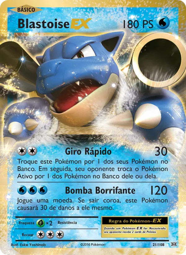 Carta Blastoise EX, número 21/108 da coleção Evoluções